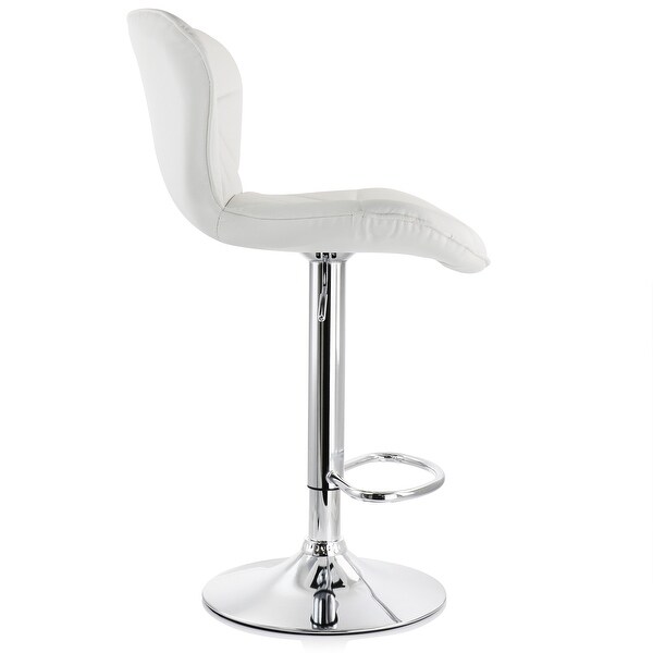 Elama 2 Piece Diamond Tufted Faux Leather Adjustable Bar Stool in White with Chrome Base