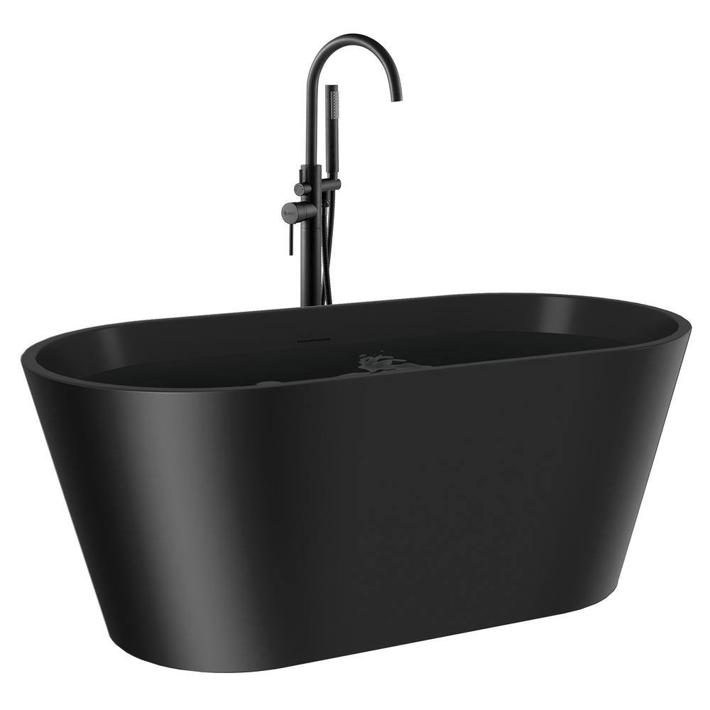 AKDY 60 in. Fiberglass Freestanding Flat Bottom Non-Whirlpool Bathtub in Matte Black with Tub Filler Combo BT0600-2-42