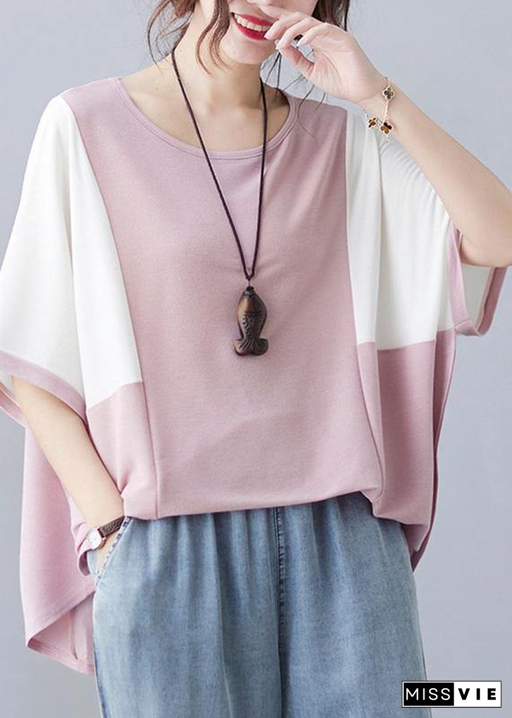 Elegant Pink O-Neck Half Sleeve Summer Blouse Top