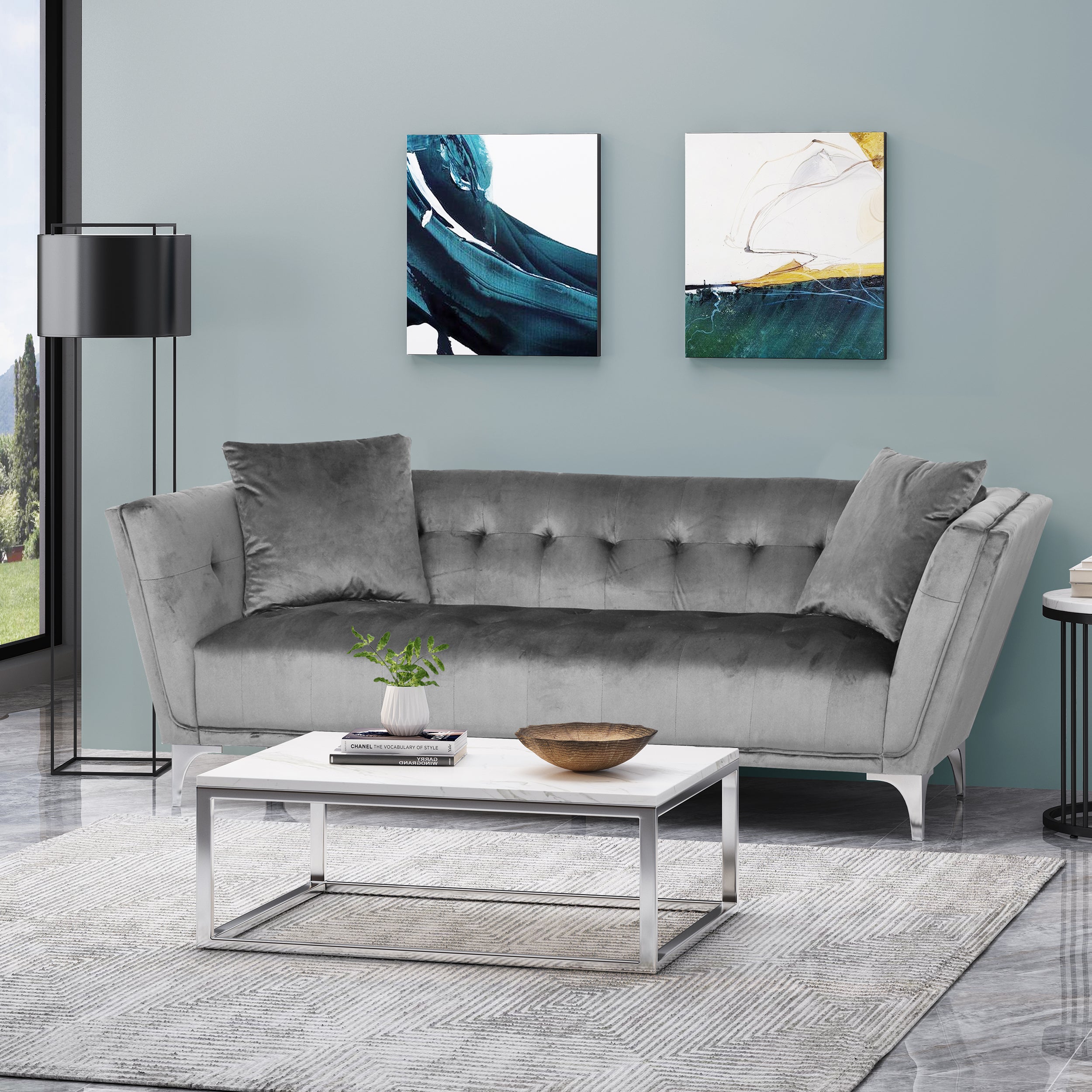 Ryliegh Modern Glam 3 Seater Velvet Sofa