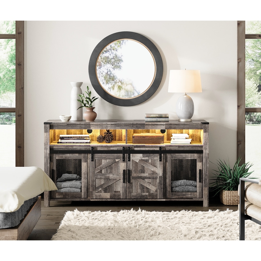 LED Farmhouse Entertainment Center with Mesh and Barn Doors  31\