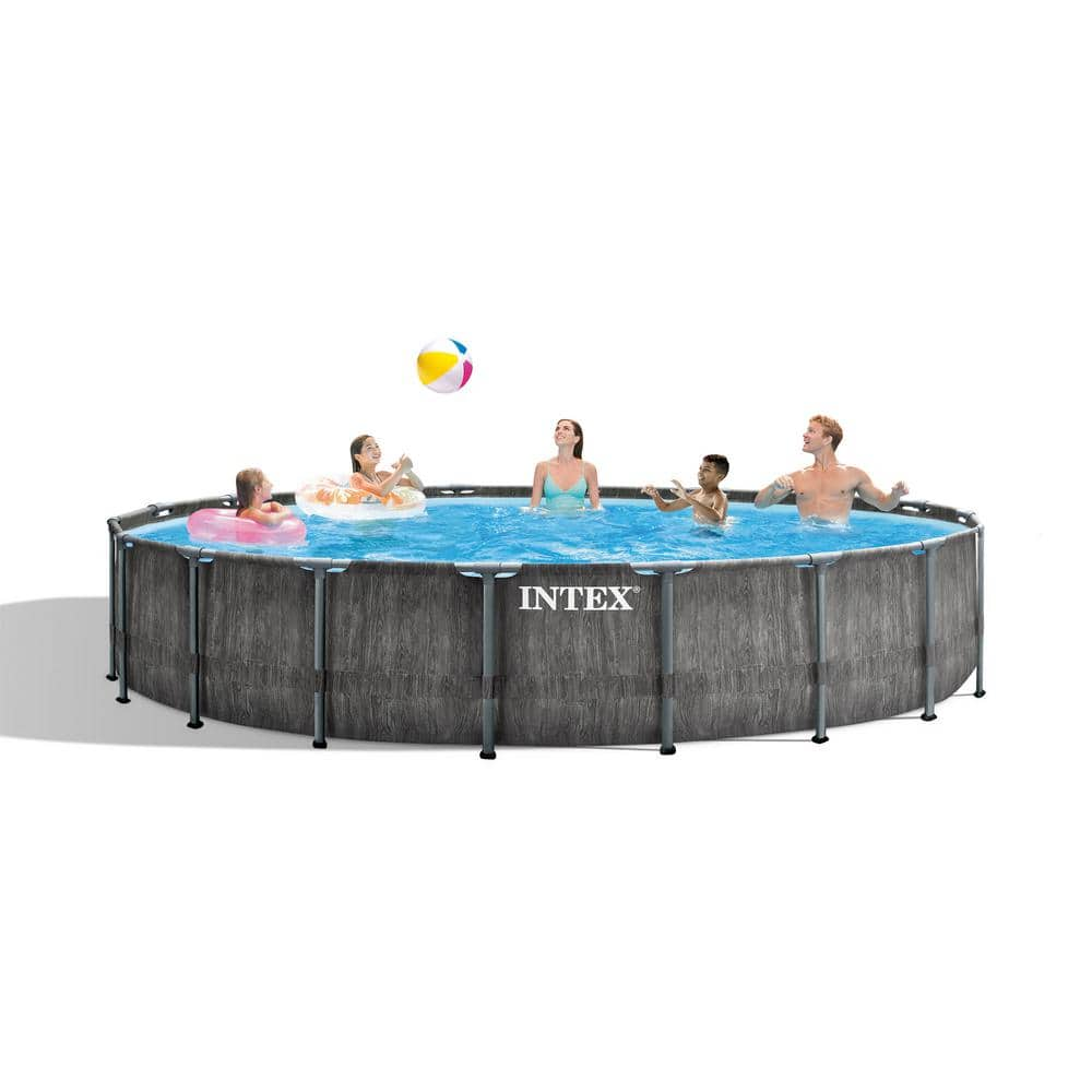 INTEX 18 ft. Round 48 in. Deep Hard Side Prism Steel Frame Above Ground Outdoor Swimming Pool Set 26743EH