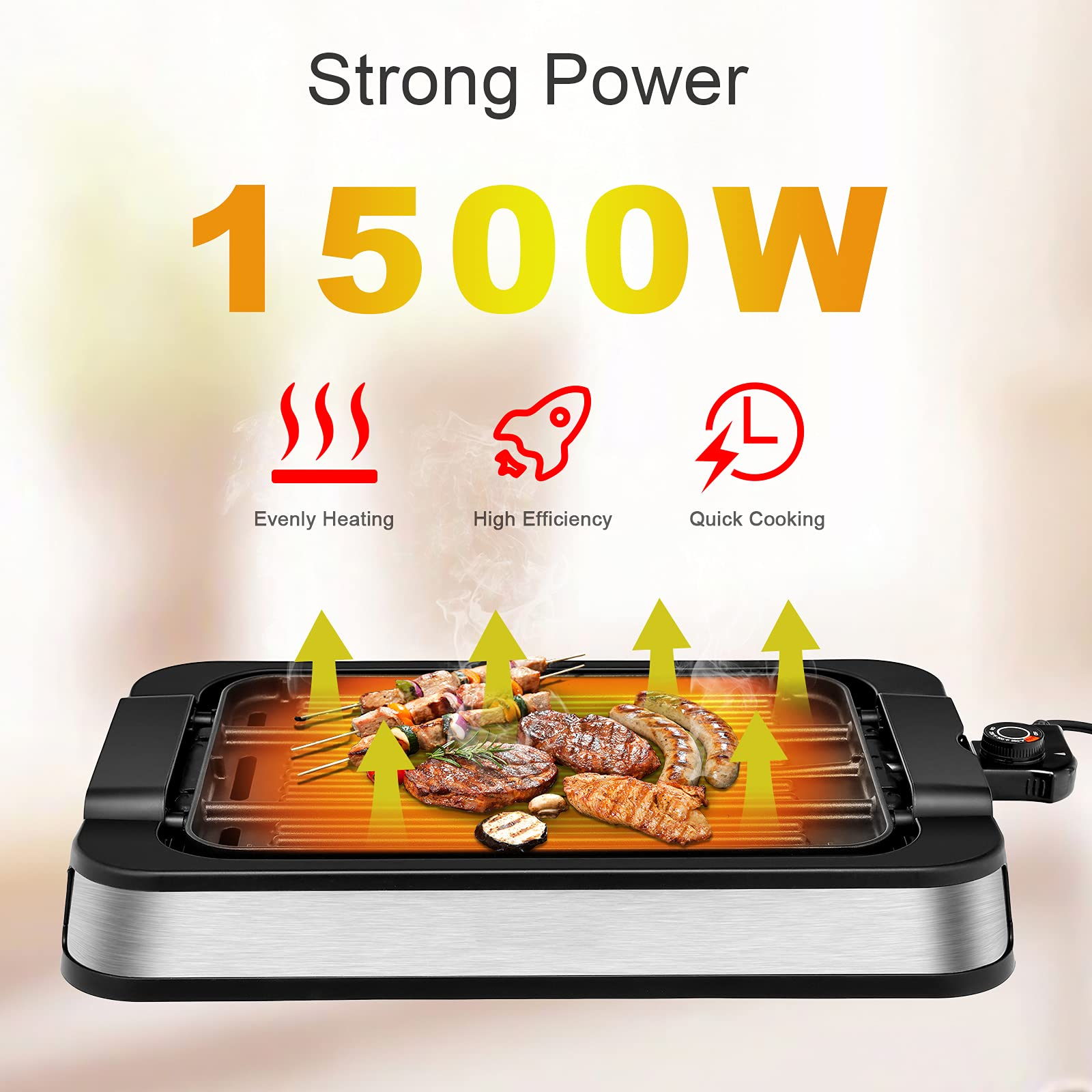 Costzon Indoor Smokeless Grill, 1500W Electric BBQ Griddle Contact Grilling with Removable Drip Tray