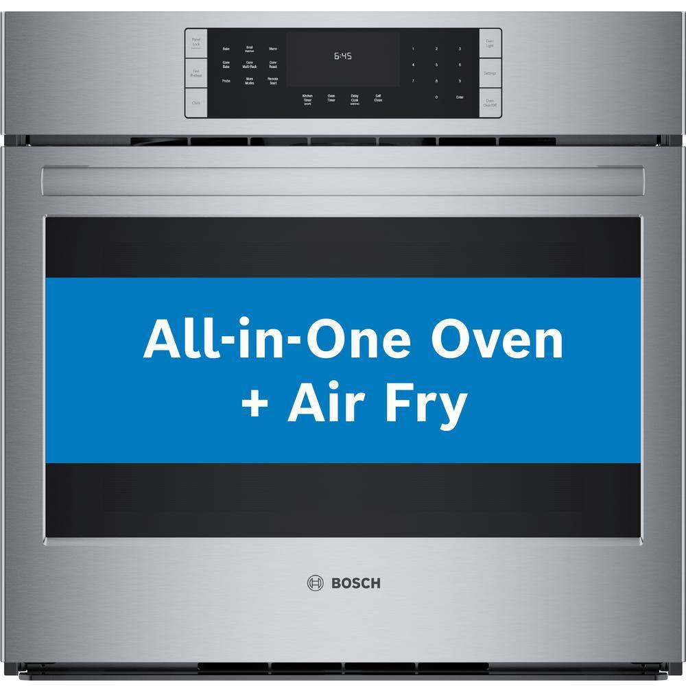 Bosch 800 Series 30 in. Built-In Smart Single Electric Convection Wall Oven with Air Fry and Self Cleaning in Stainless Steel HBL8454UC