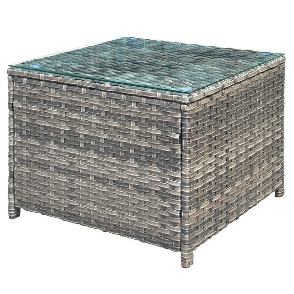 OVIOS Patio Outdoor Wicker Coffee Table with Glass Top