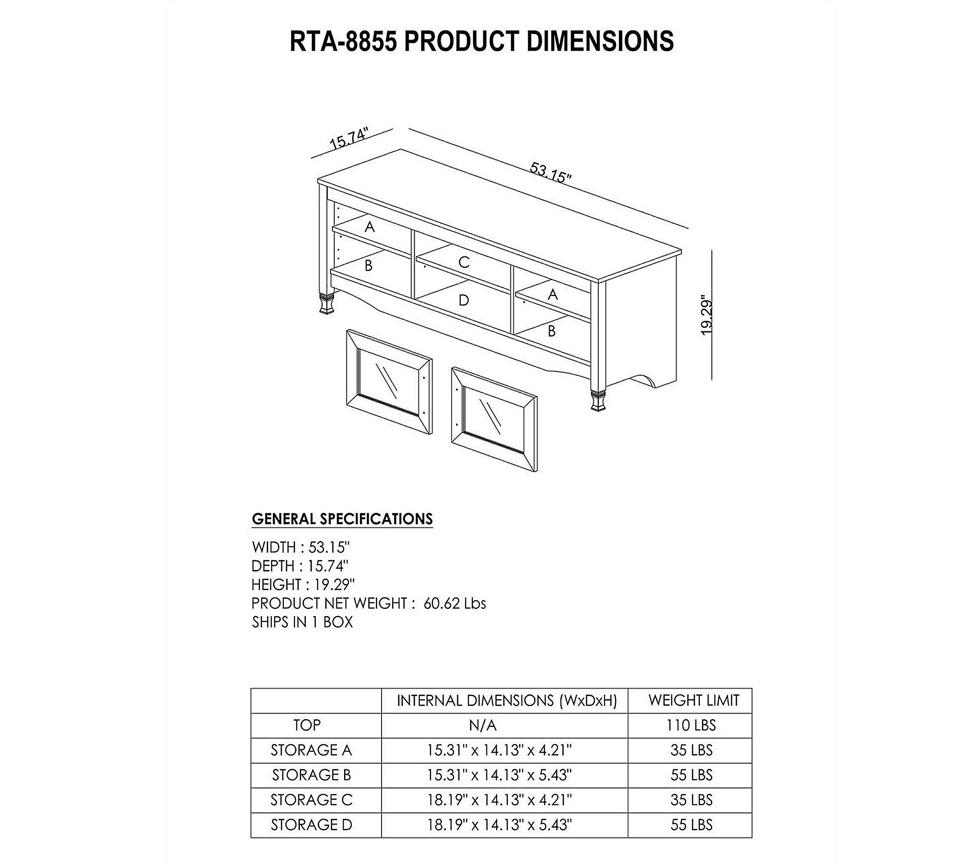 Techni Mobili Grey Driftwood TV Stand with Storage Cabinets