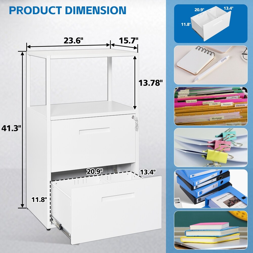 Metal Lateral File Cabinet with 2 Drawers with Shelving