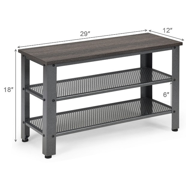 3 tier Shoe Rack industrial Shoe Bench With Storage Shelves For Livingroom Grey