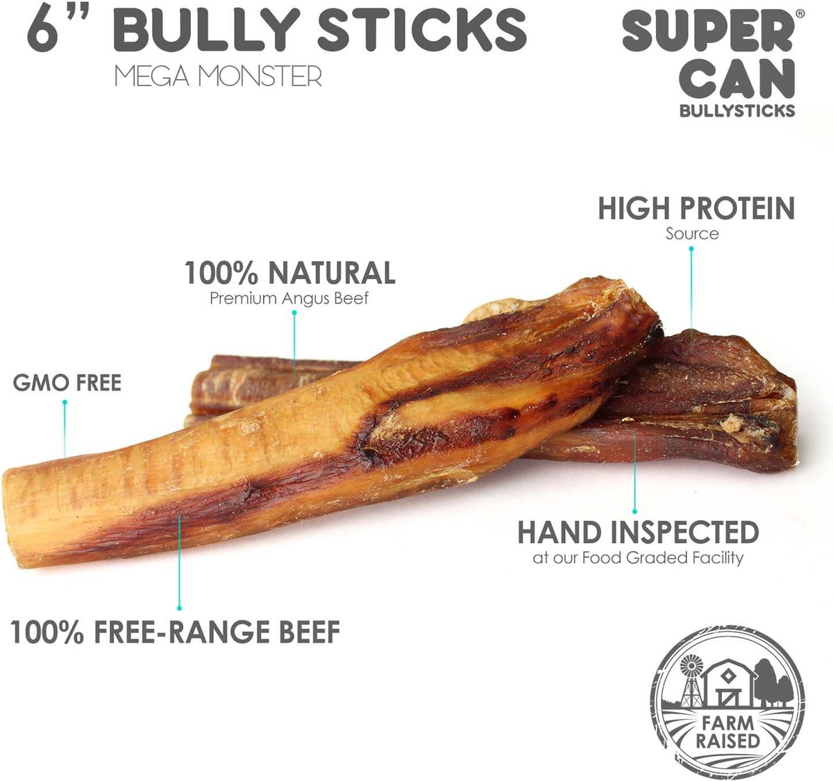 SuperCan Bully Sticks 6-in Mega Monster Bully Sticks Dog Treats， 5 count