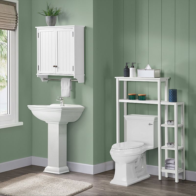 Bolton Dover Over Toilet Organizer with Side Shelving， 2 Doors and Towel Rod