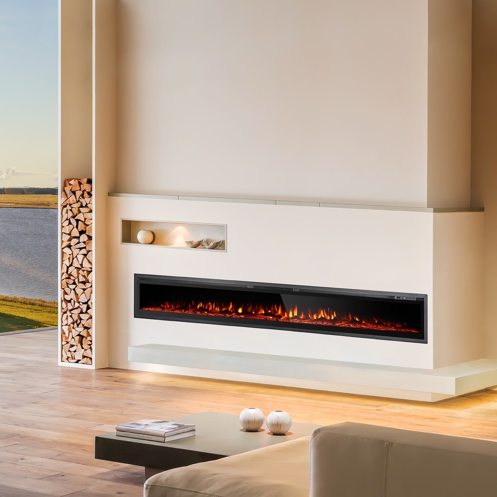 Electric Fireplace Inserts  Recessed and Wall Mounted Fireplace with Timer  Remote Control  Adjustable LED Flame  750/1500W