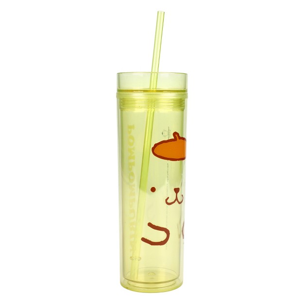 Pom Pom Purin 16 Oz Yellow Slim Plastic Cup With Straw