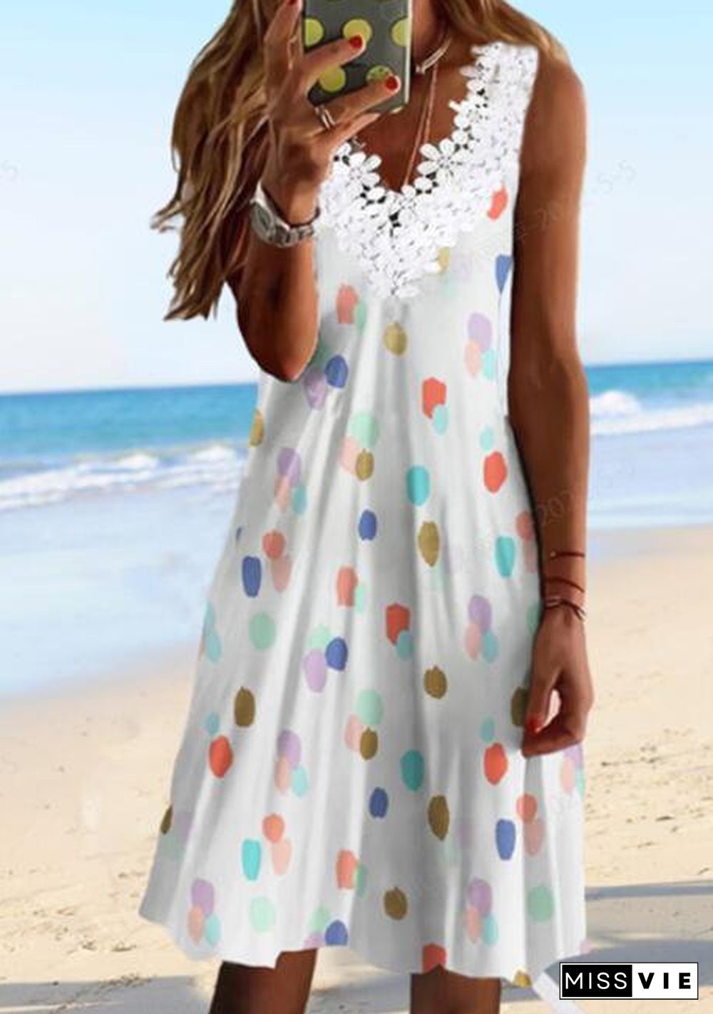 Casual Polka Dots Sleeveless Knitting Dresses