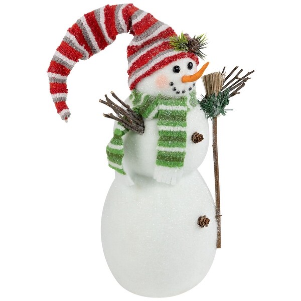 Glittered Snowman with Broom Christmas Figure