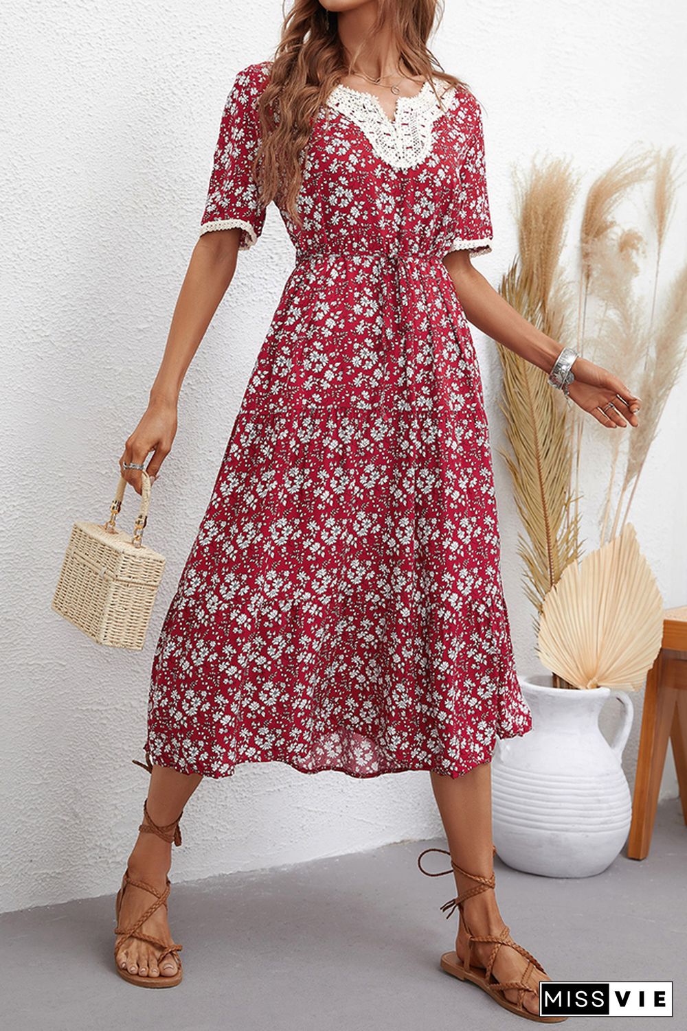 Waist Tie Lace Crochet Flower Dress