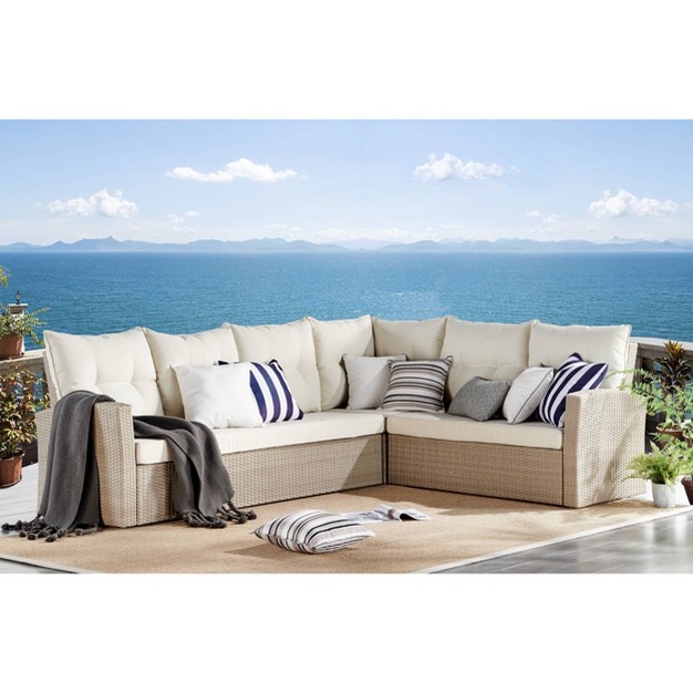 Canaan 2pc Outdoor Wicker Corner Sectional Seating Set Cream Alaterre Furniture