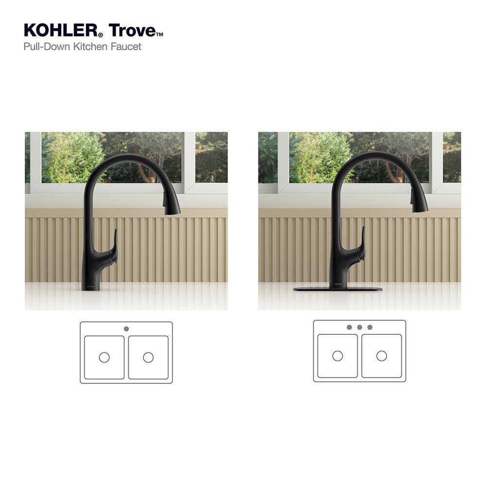 KOHLER Trove Single Handle Pull Down Sprayer Kitchen Faucet in Matte Black R33300-BL