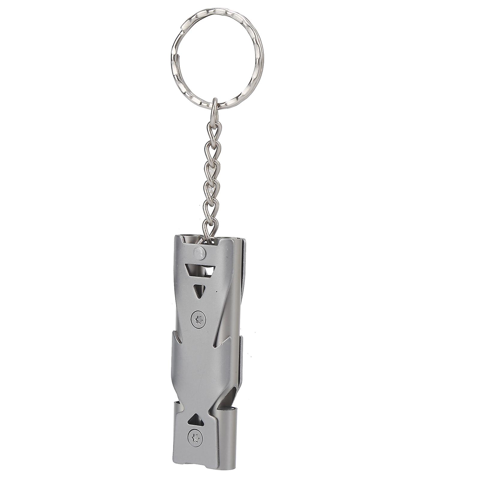 Outdoor Survival Whistle With Keychain Stainless Steel Double Tubes Safety Whistlegray