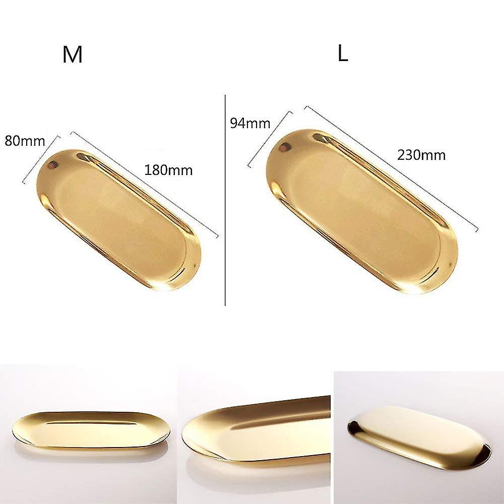 2 Sets Gold Oval Stainless Steel Trinket Tray，towel Storage Dish Plate Tea Fruit Trays Cosmetics Je