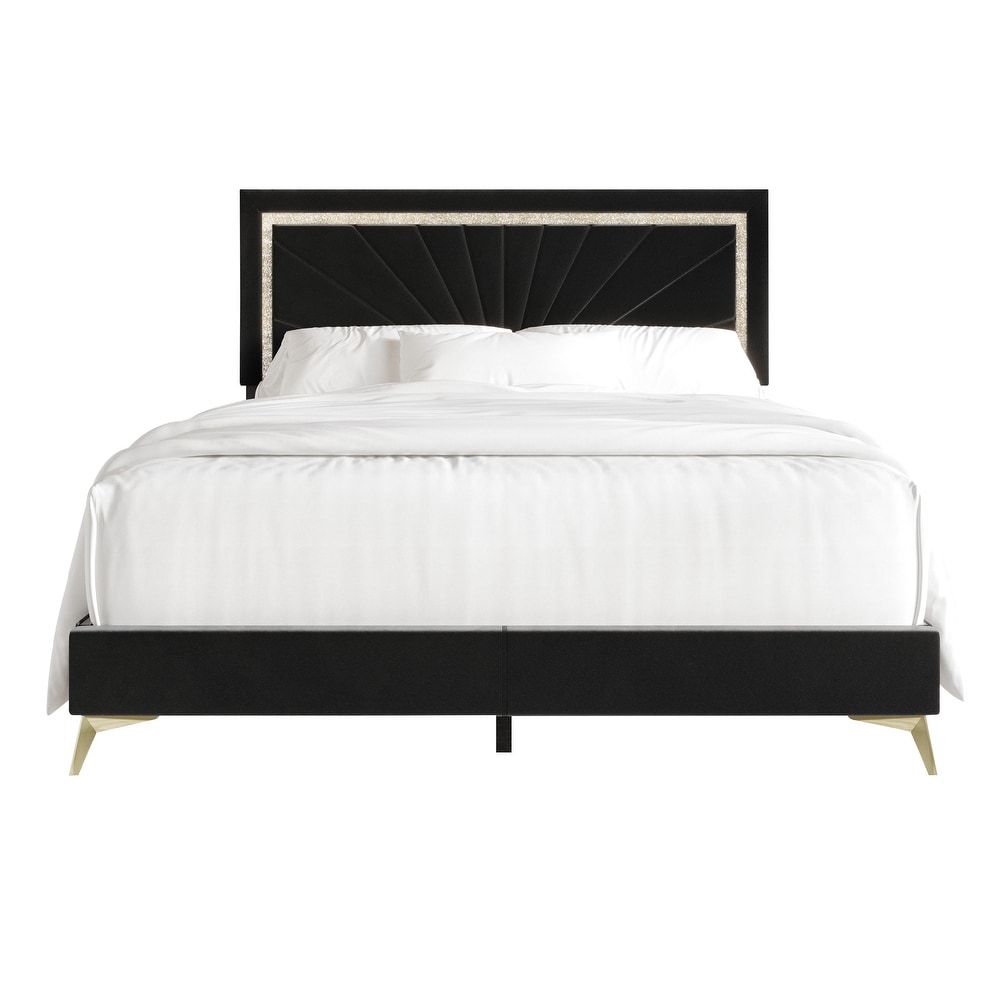 CraftPorch Luxurious Diamond Strip Velvet Upholstered Bed