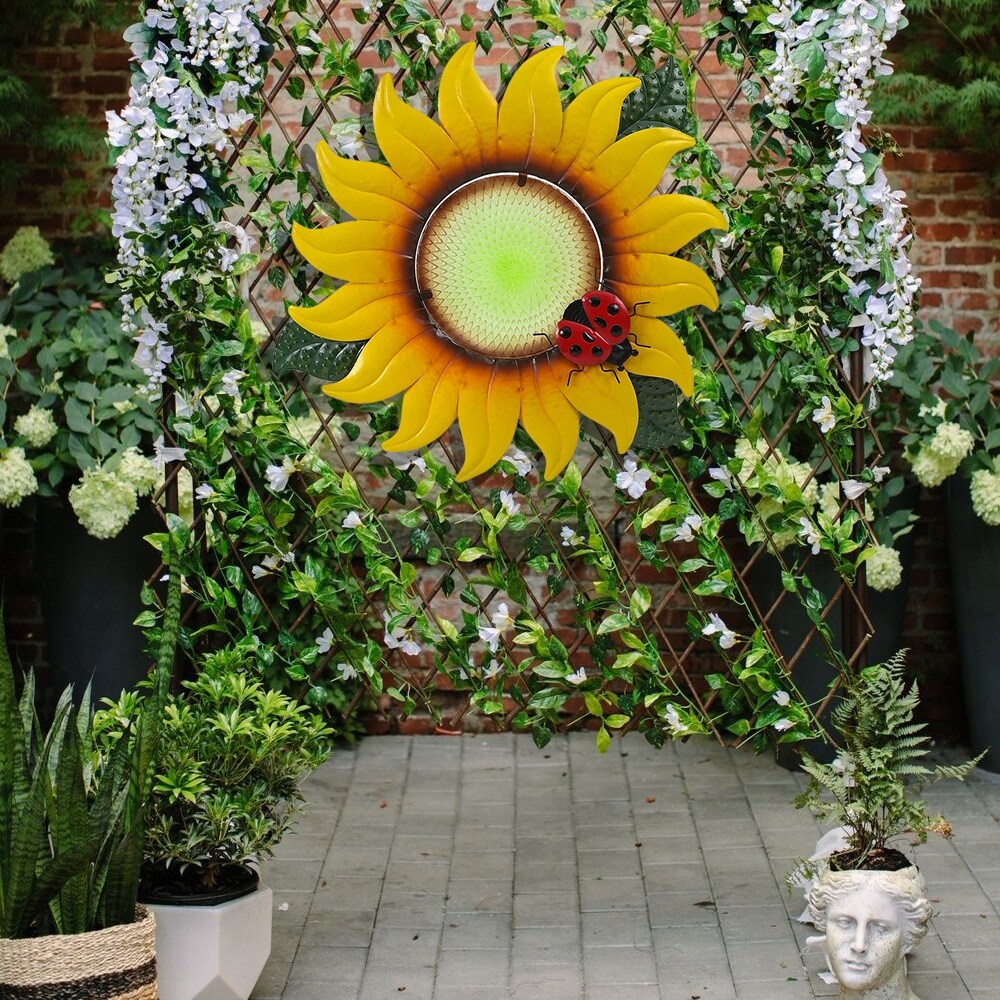 Sunflower Metal and Glass Outdoor Wall Decor