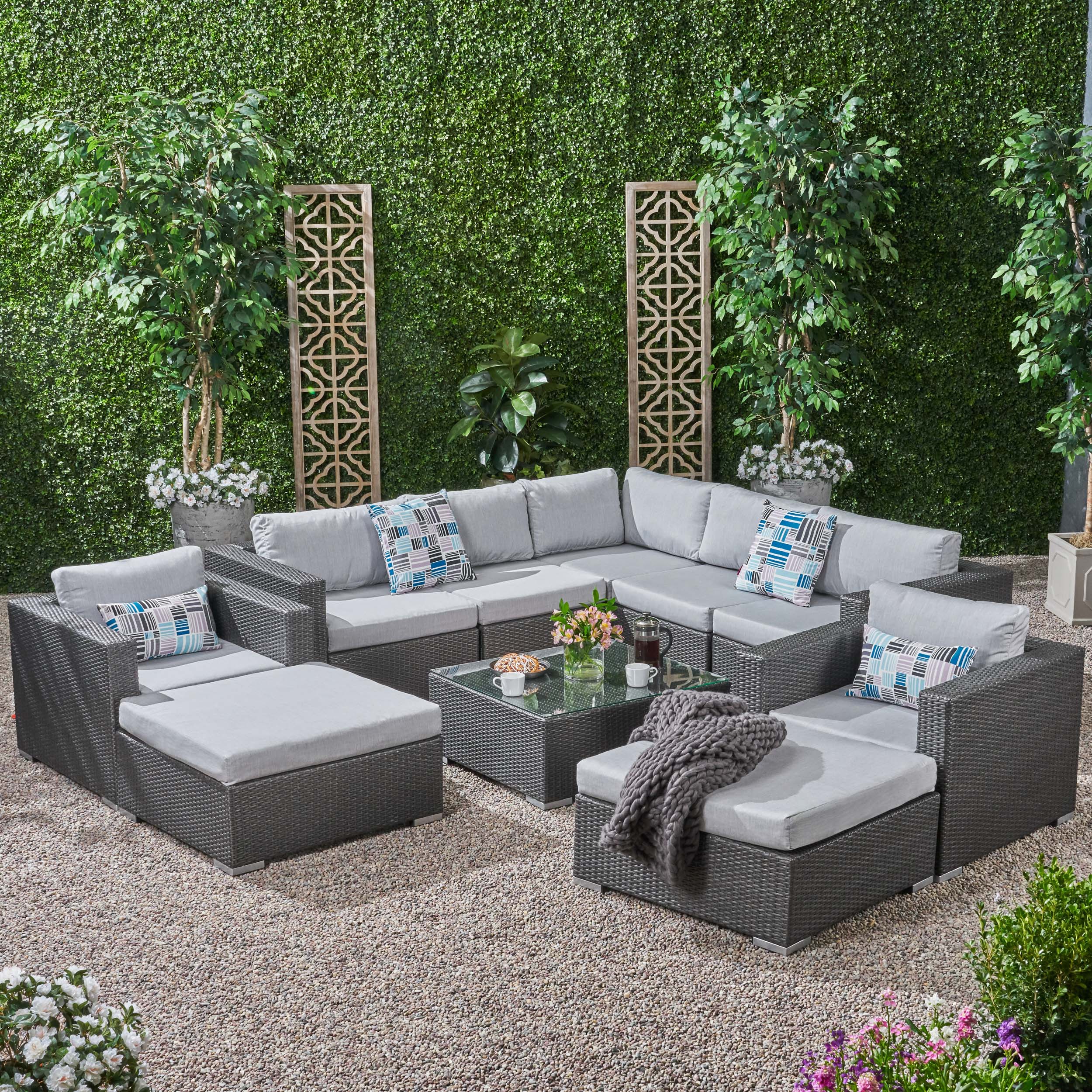 Kyra Outdoor 7 Seater Wicker Sectional Sofa Set with Sunbrella Cushions