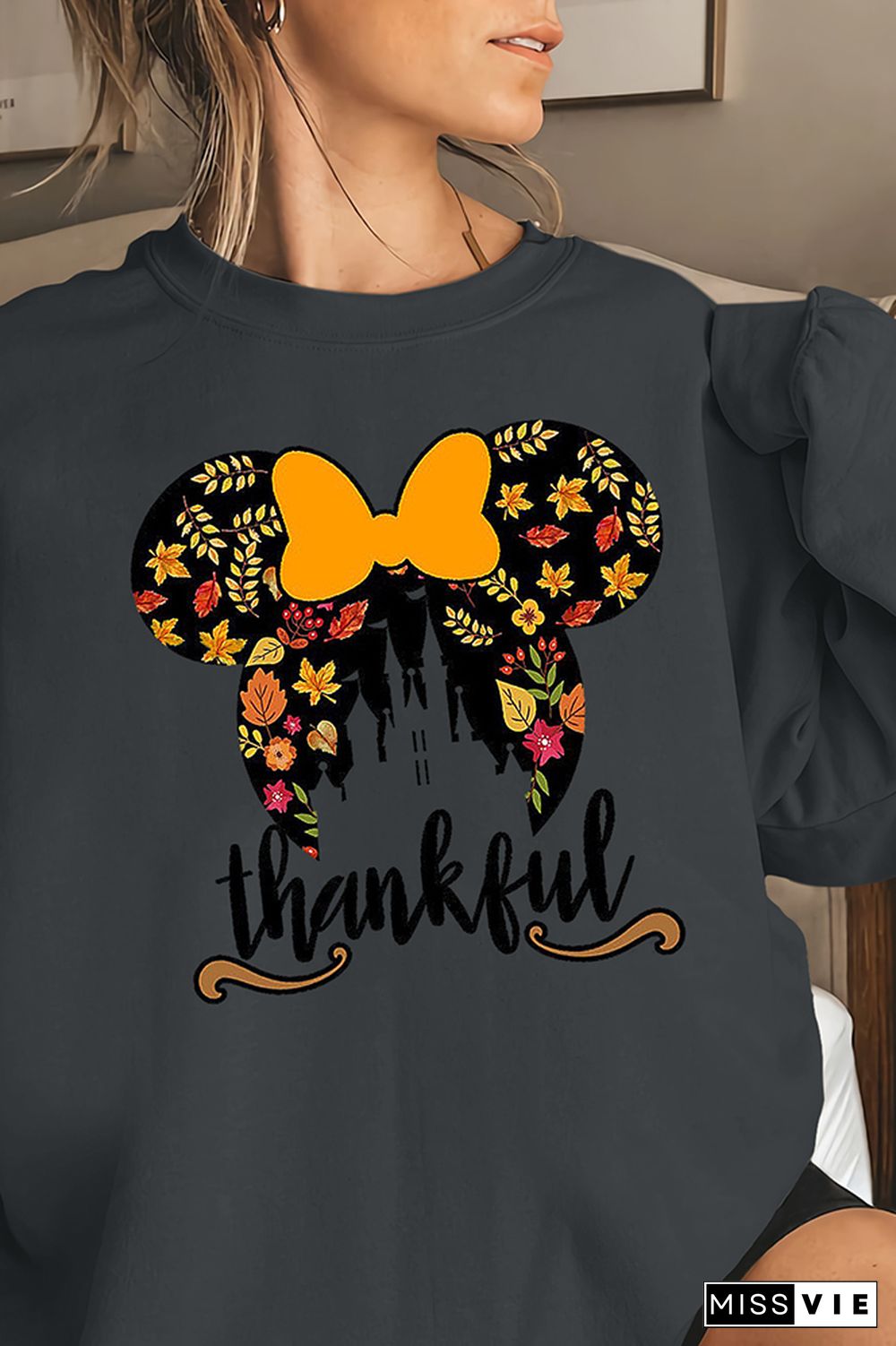 Thankful Print O-neck Long Sleeve Sweatshirts Women Wholesale