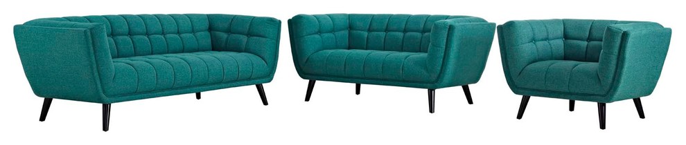 Bestow 3 Piece Upholstered Sofa Loveseat and Armchair Set  Teal   Midcentury   Living Room Furniture Sets   by Homesquare  Houzz