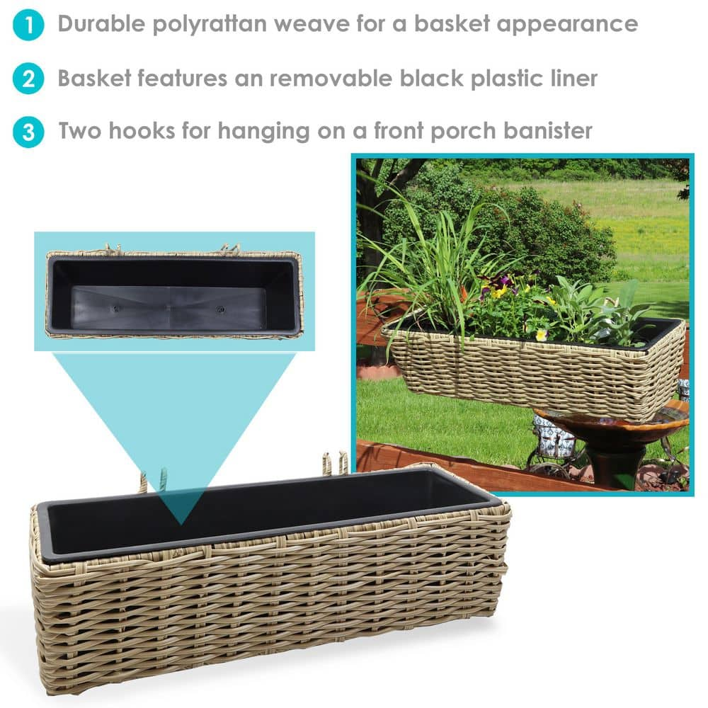 Sunnydaze Decor Sunnydaze Hanging Rectangle Polyrattan Rail Planter with Liner - Light Brown NHU-553