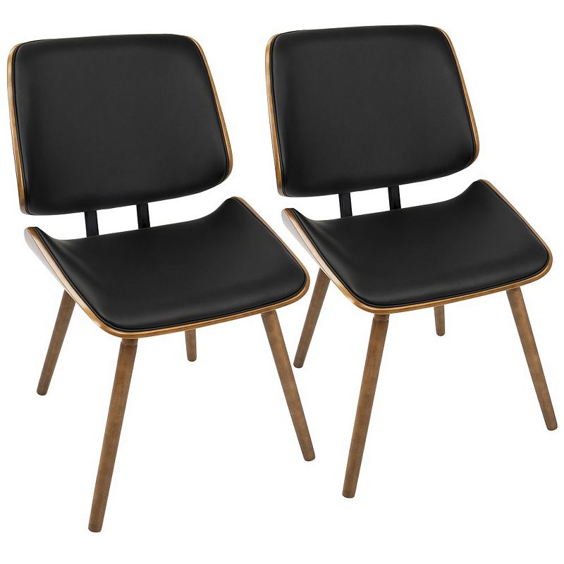 Set of 2 Black Leather Back and Seat with Walnut Wood Legs Modern Lombardi Dining Chairs 32.5