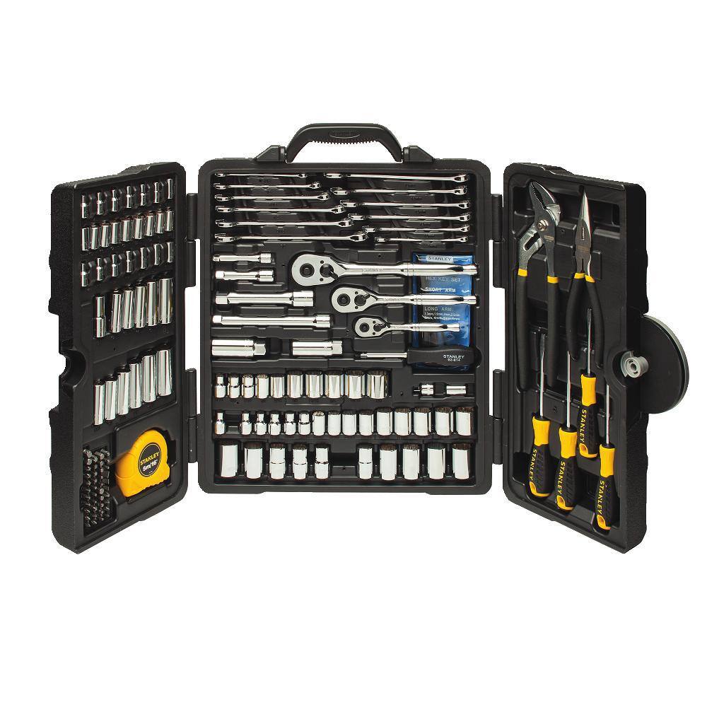 Stanley 14 in.  38 in. Drive Full Polish Chrome SAE  Metric Mechanics Tool Set (170-Piece) STMT81031