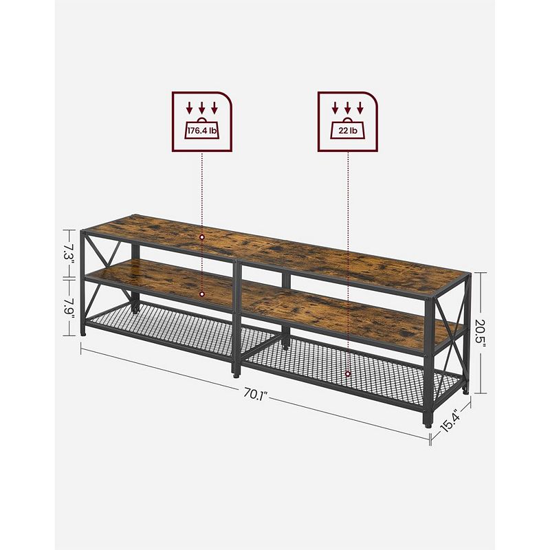 Tv Stand For Tv Up To 75 Inches， 3-tier Tv Console， Steel Frame， Industrial Style