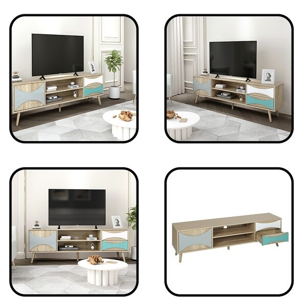 Wood TV Stand with Storage Cabinet and Shelves