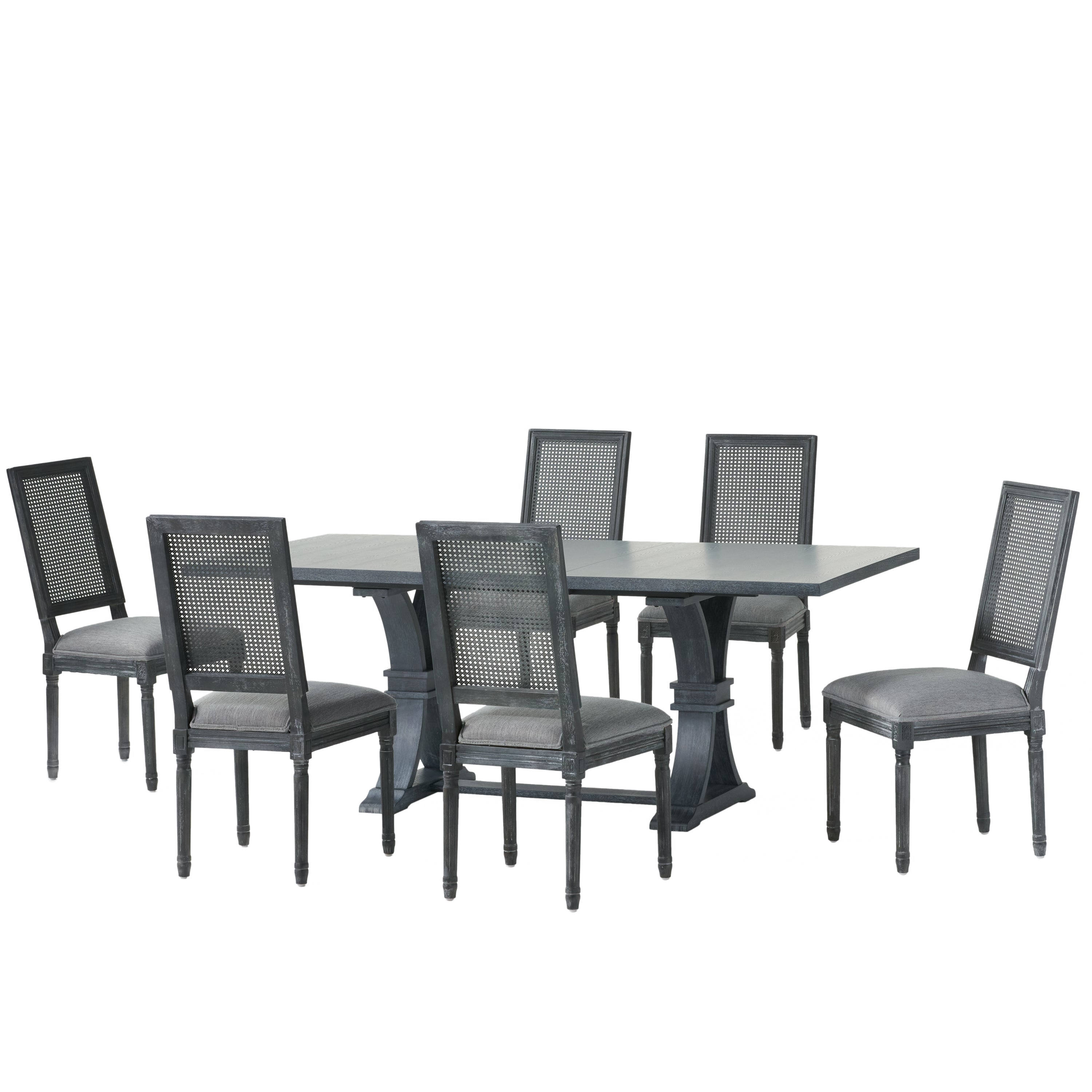 Brownell French Country Wood and Cane 7-Piece Expandable Dining Set