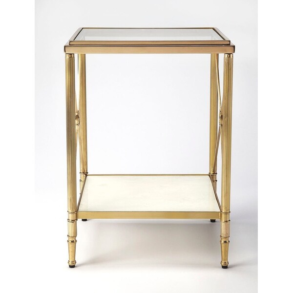 Modern Square End Table with Tempered Glass Top - Gold