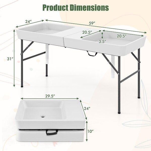 Gymax 5 FT Foldable Ice Table w/DoubleSink Detachable Table Skirt