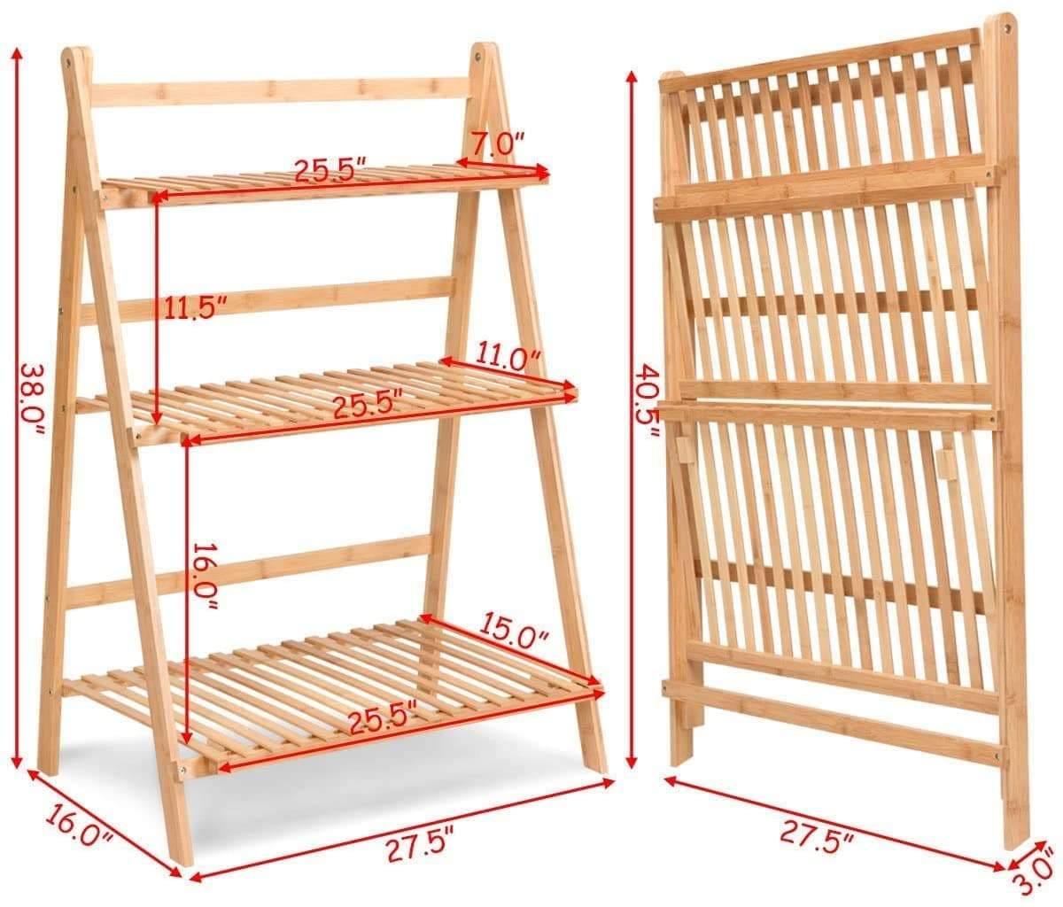 3 Tier Folding Bamboo Plant Stand Organizer Storage Shelving