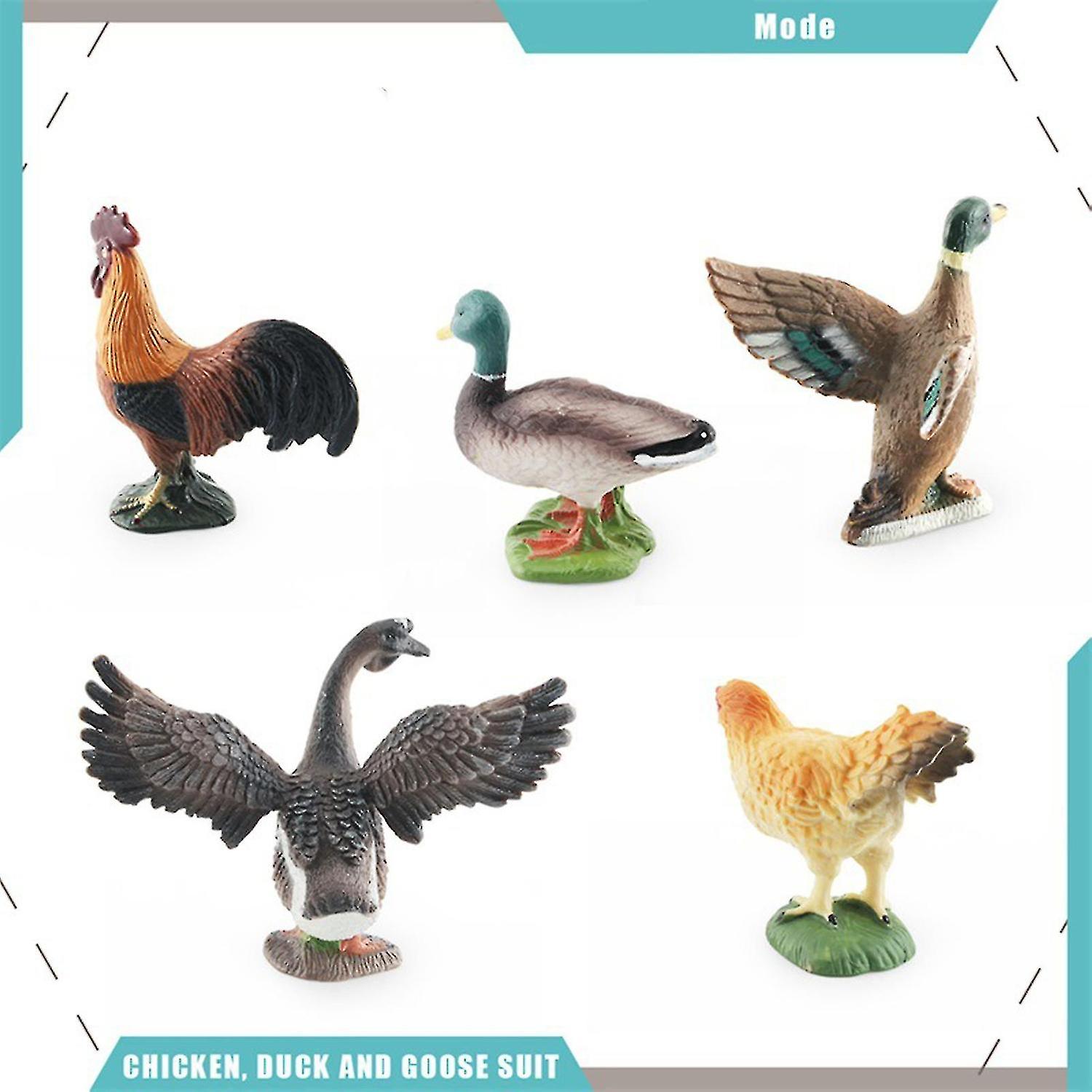 5pcs/set Mini Poultry Animals Model Toys Creative And Realistic Chicken Duck Goose Action Figures Fo