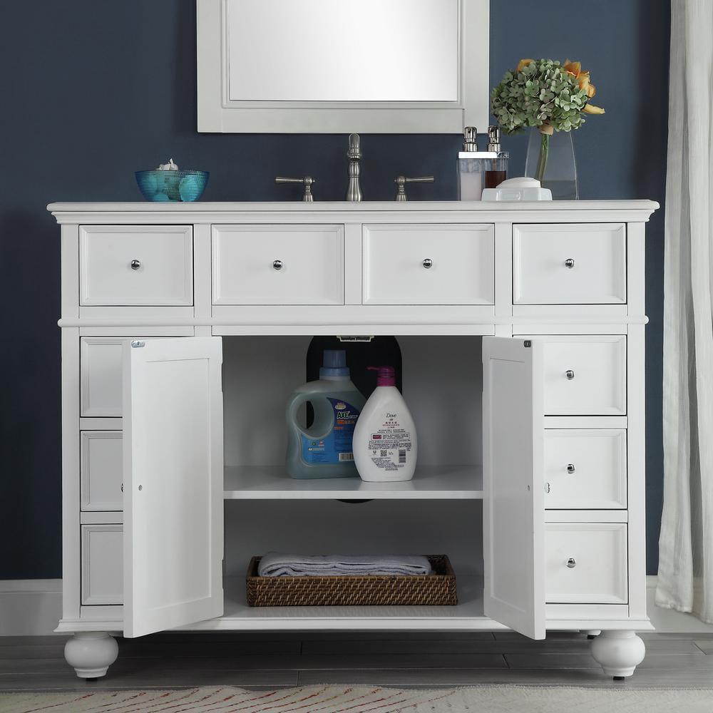 Home Decorators Collection Hampton Harbor 44 in W x 22 in D Bath Vanity in White with Natural Marble Vanity Top in White