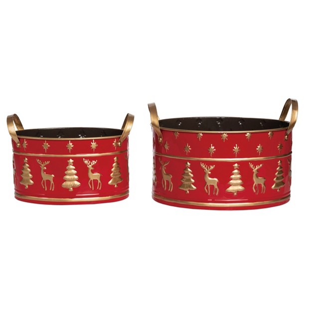 Transpac Metal 14 75 In Multicolored Christmas Nested Buckets Set Of 2