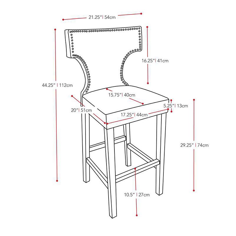 CorLiving Kings Bar Height Barstool in Black with Metal Studs， set of 2