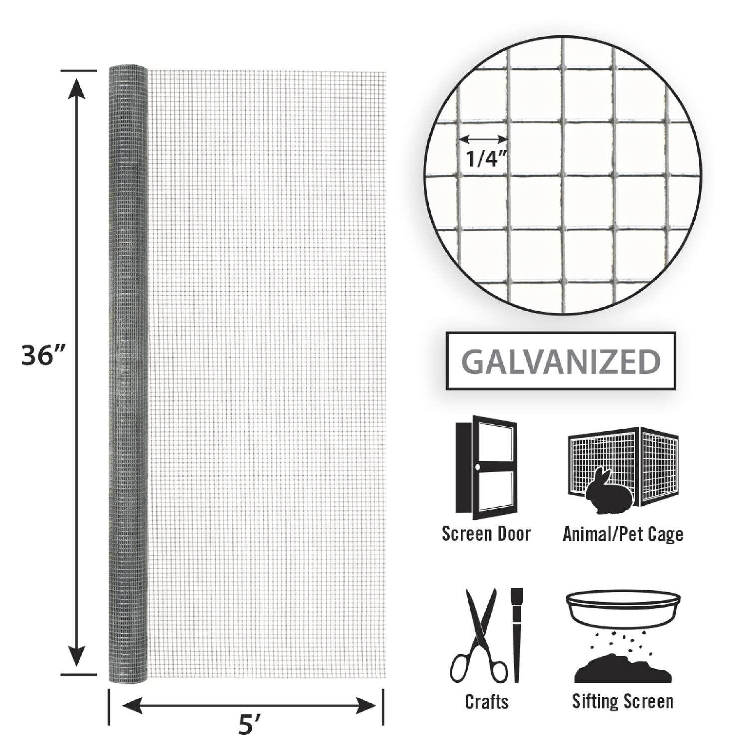 Garden Craft 36 in. H X 5 ft. L Galvanized Steel Hardware Cloth 1/4 in.