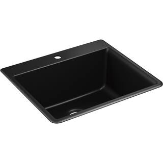 KOHLER Kennon Top-MountUndermount Neoroc Granite Composite 25 in. Single Bowl Kitchen Sink in Matte Black with Basin Rack K-28003-1-CM1