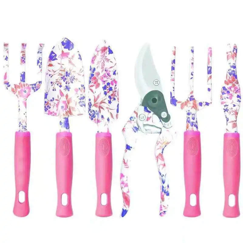 Perfactool Aluminum alloy printed gift garden tools 6PCS garden tool set Garden Hand Tools Set for Transplanter and Cultivator