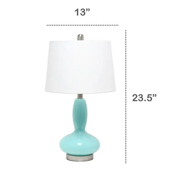 Lalia Home Glass Dollop Table Lamp with White Fabric Shade， Seafoam - 8.8L x 8.8W x 16.5H