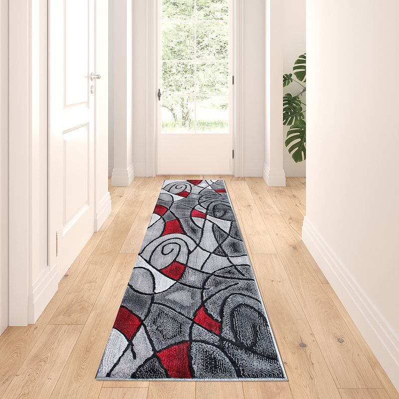 Masada Rugs Masada Rugs Trendz Collection 2'x7' Modern Contemporary Runner Area Rug in Red， Gray and Black