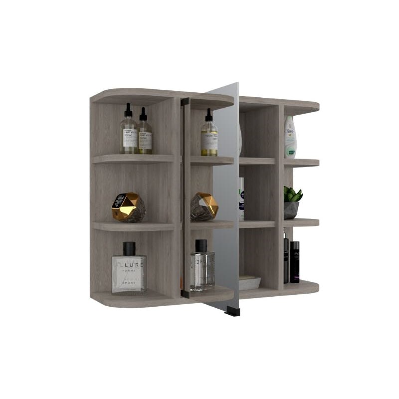 FM FURNITURE Valdez Medicine Cabinet With Six Shelves Light Gray Engineered Wood