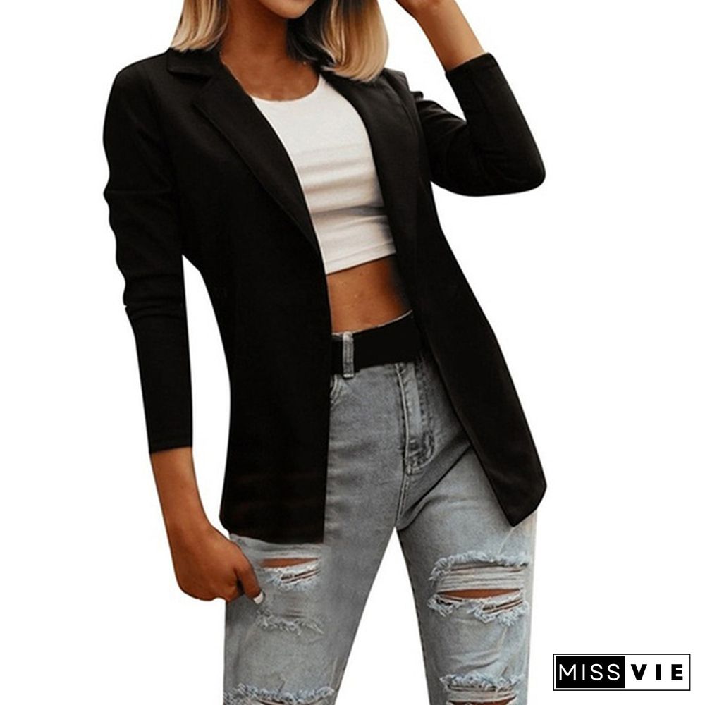 Women's Cardigan Jackets Coat Autumn Spring Fashion Long Sleeve Open Front Solid Color Casual Oversized Long Blazer