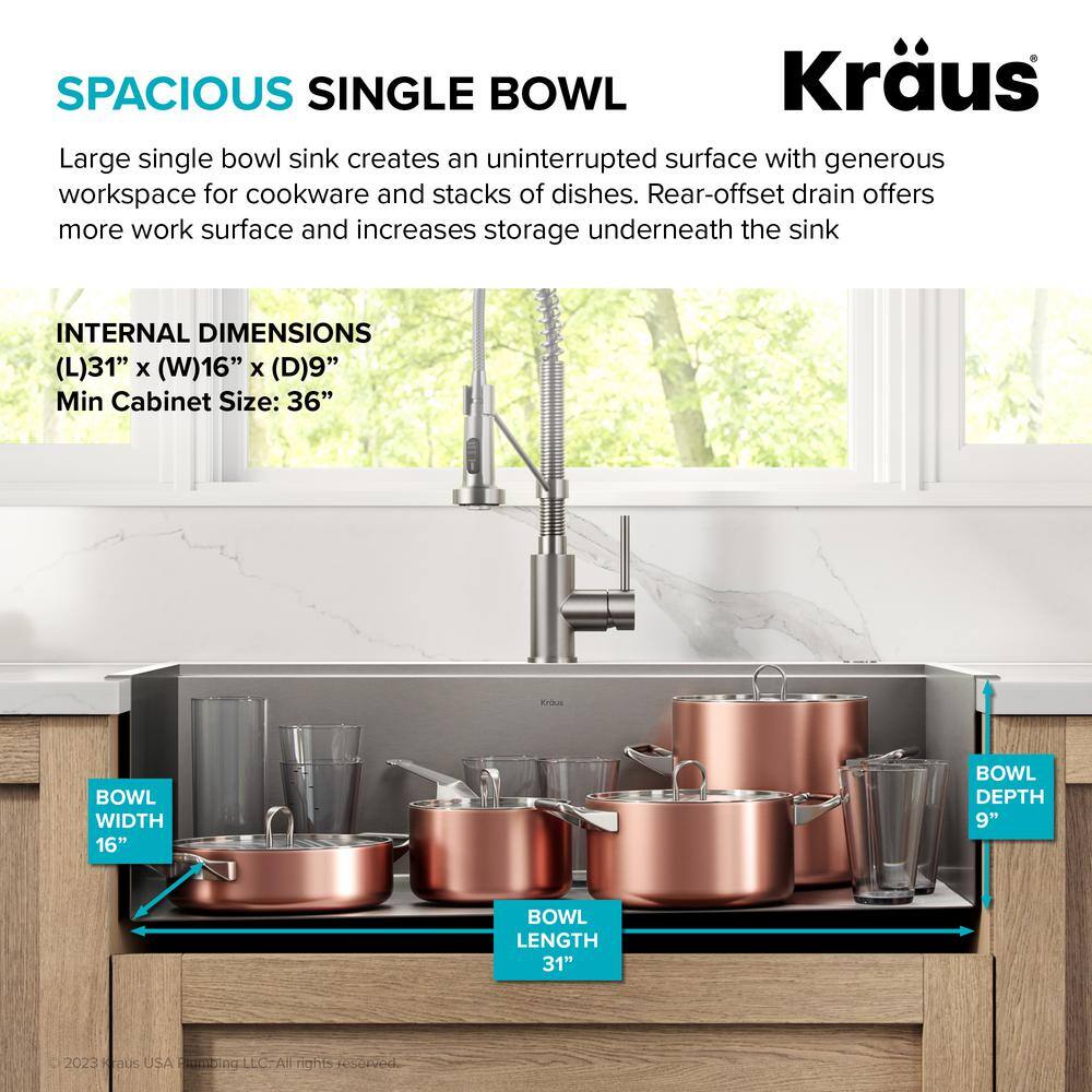 KRAUS Loften 33 in. Drop-inUndermount Single Bowl Stainless Steel Kitchen Workstation Sink with Faucet and Accessories KWT320-3318-1610SFS