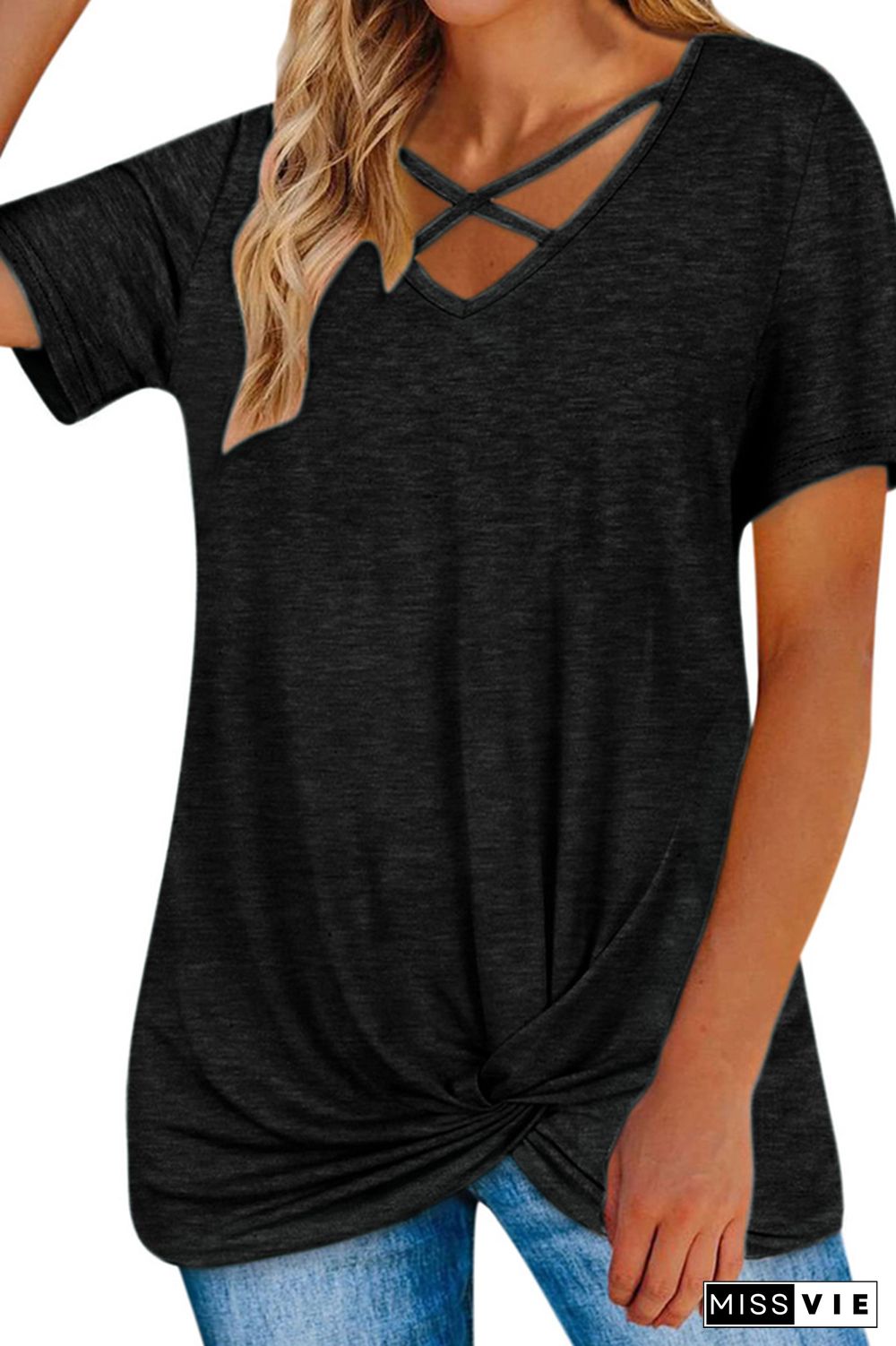 Criss-Cross Twisted Short Sleeves Tee Wholesale